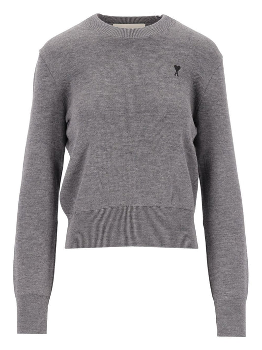 Ami Crew Neck Sweater Ami De Cœur - Grey