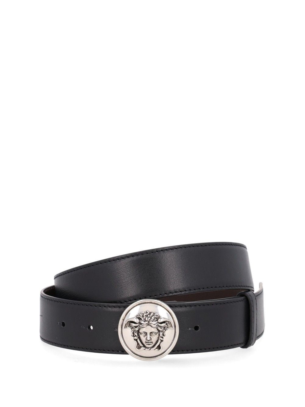 Versace Leather Belt With Medusa Buckle - Black