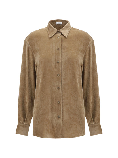 Brunello Cucinelli Snap-button Shirt in cashmere blend - Cappuccino
