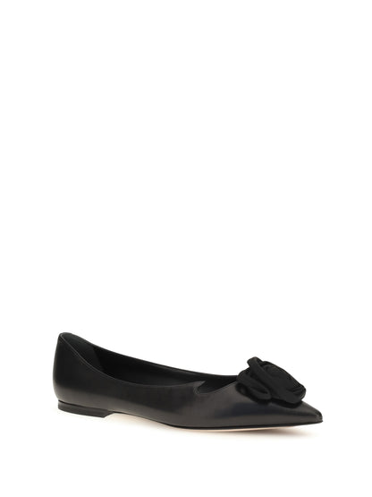 Roger Vivier Suede Rose Vivier Ballerinas - Black