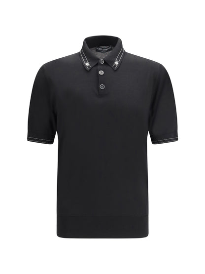 DOLCE & GABBANA Silk Polo with collar and short sleeves
