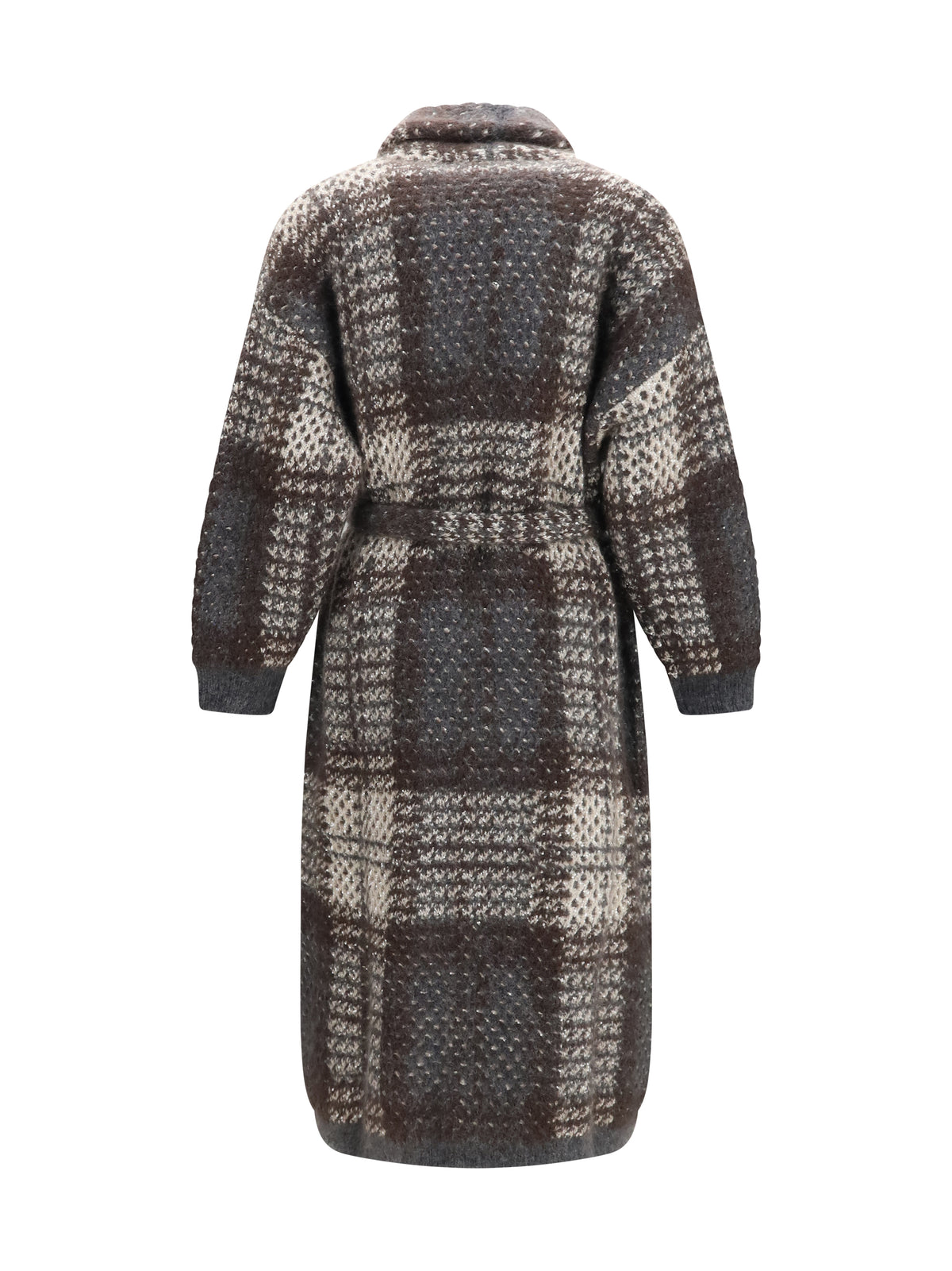 Brunello Cucinelli Macrocheck mohair blend Coat with belt - Ivory/Piombo/Anthracite