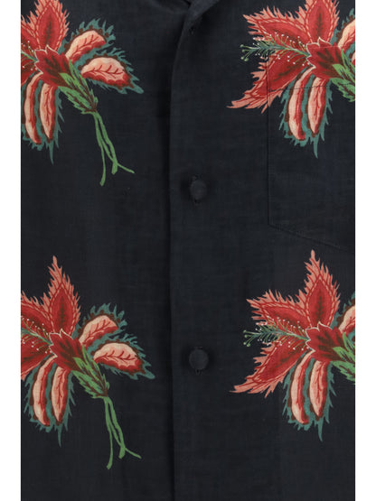 VALENTINO Papier Floral print linen bowling Shirt