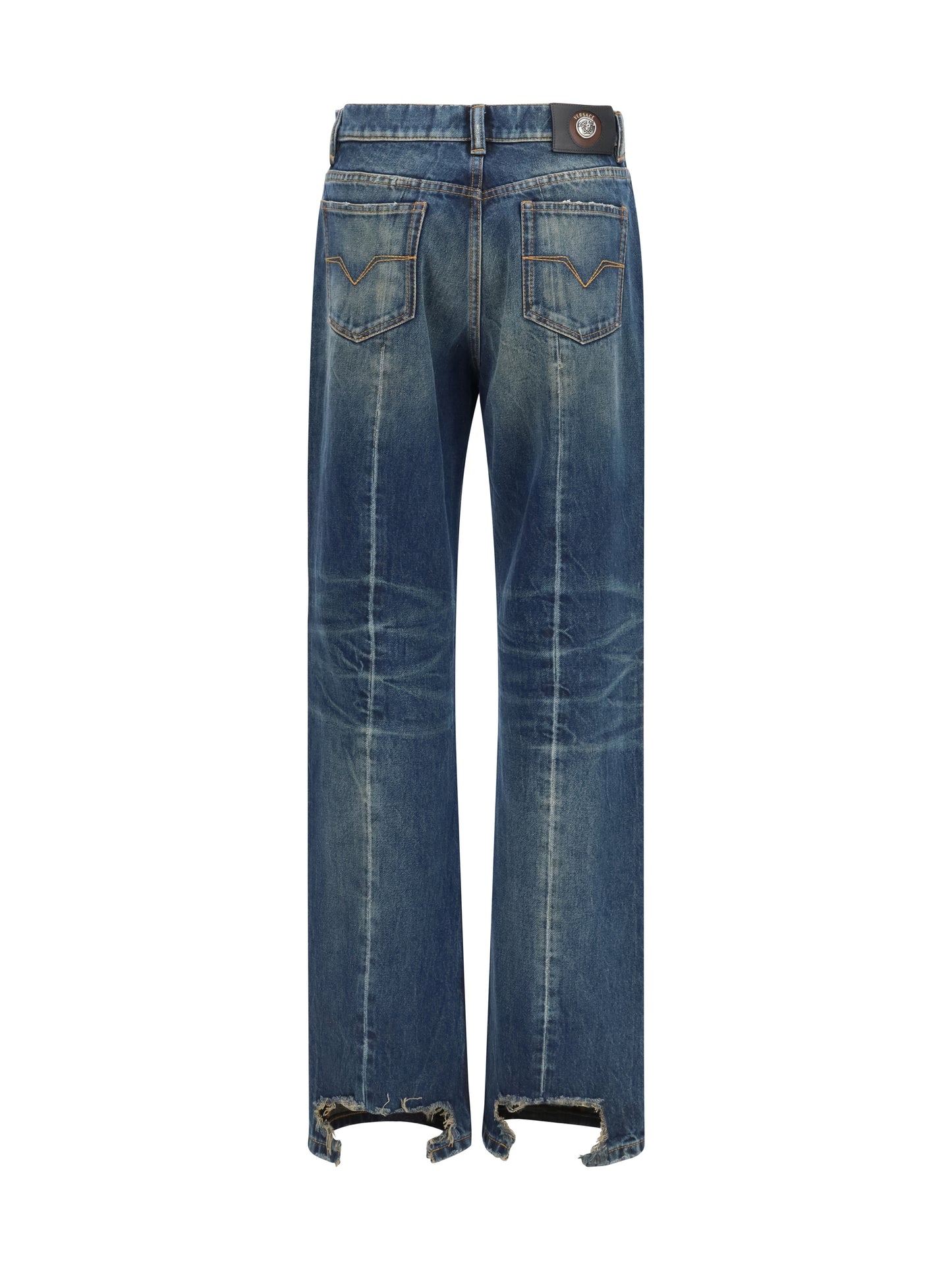 VERSACE Distressed straight-leg cotton denim Jeans