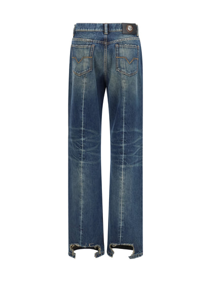 VERSACE Distressed straight-leg cotton denim Jeans