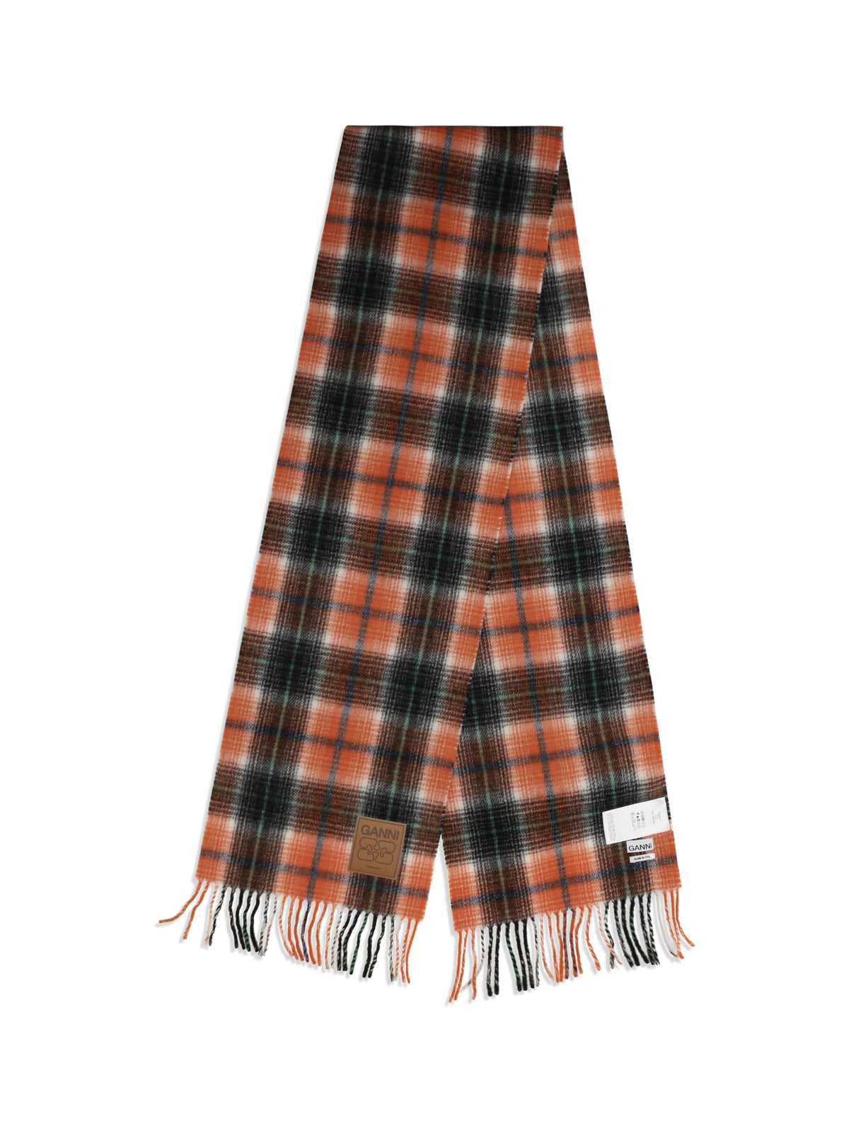 Ganni Checked wool Scarf - Russet Orange