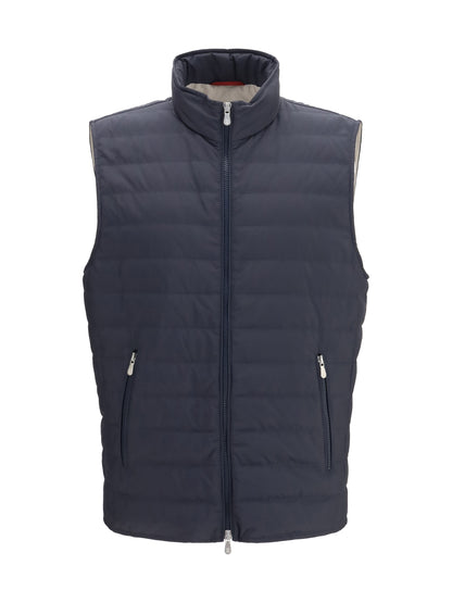 Brunello Cucinelli Sleeveless padded Gilet - Navy+Geyser