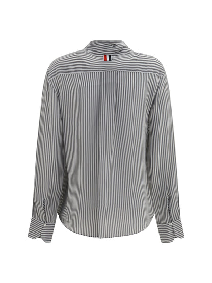 Thom Browne Striped silk Shirt with removable collar - Med Grey