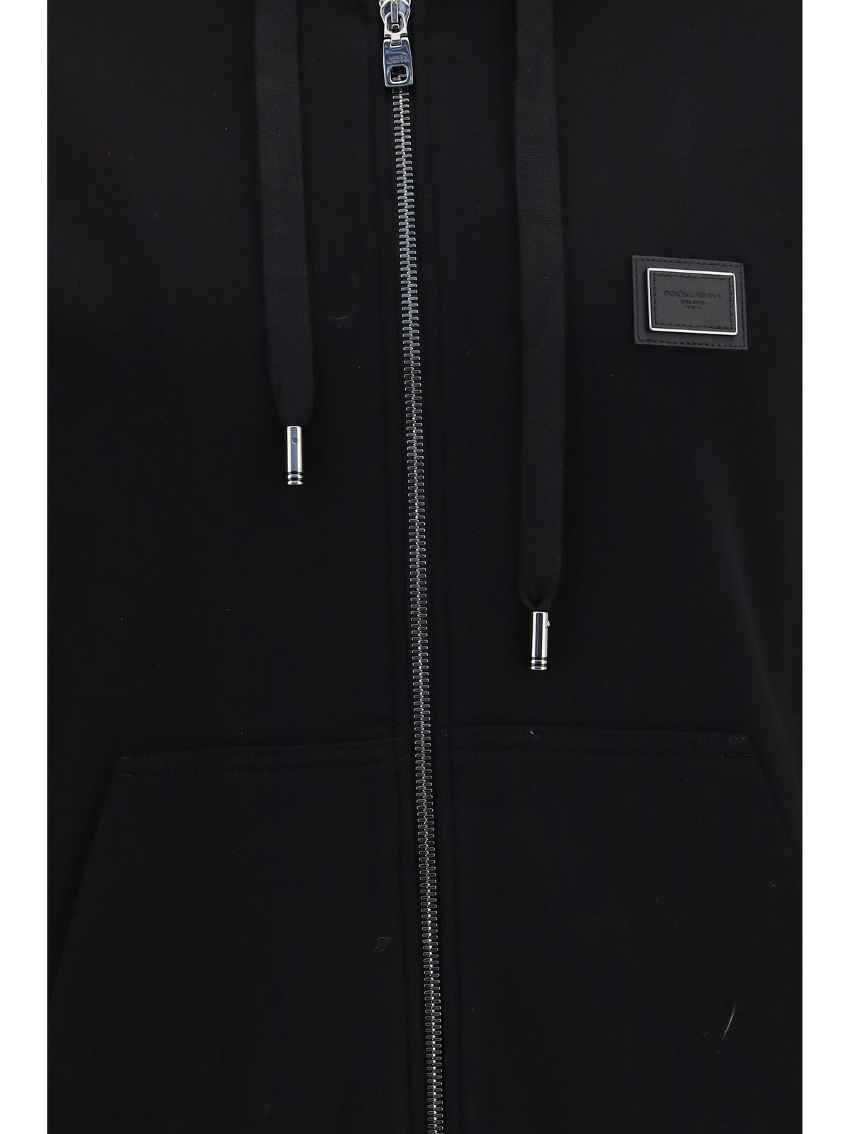 Dolce & Gabbana Cotton Hooded Sweatshirt with DG plaque - Black