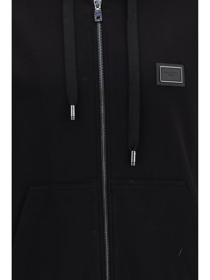 Dolce & Gabbana Cotton Hooded Sweatshirt with DG plaque - Black