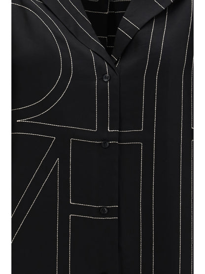 Toteme Silk Shirt with all-over monogram - Black