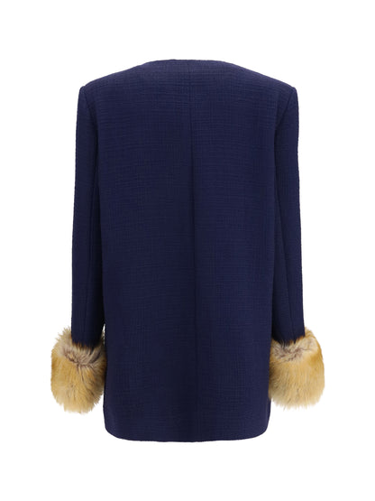 Valentino Wool tweed Caban Coat - Sad Navy