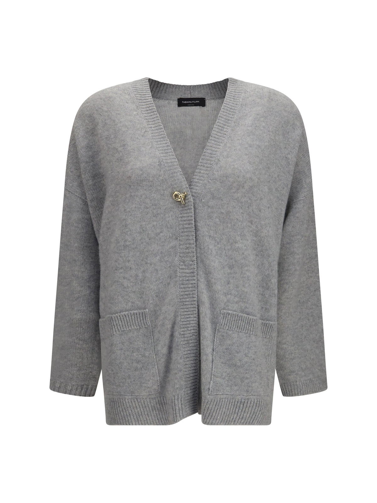Fabiana Filippi Cashmere Cardigan with V-neck and knot button - Granito