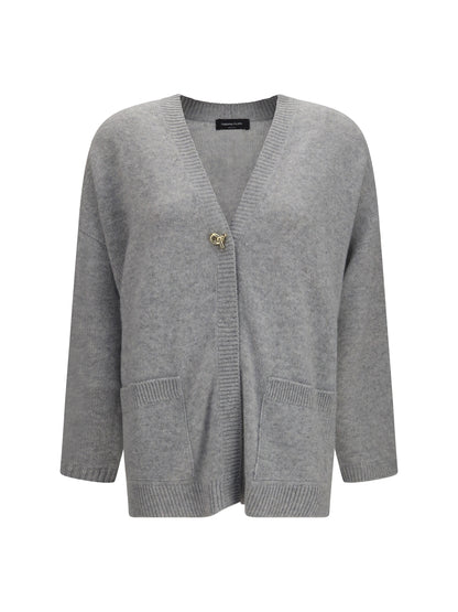 Fabiana Filippi Cashmere Cardigan with V-neck and knot button - Granito
