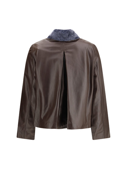 Marni Leather Jacket with a shearling collar - Cacao