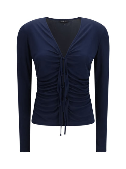 Giorgio Armani V-neck viscose jersey Top - Outer Space