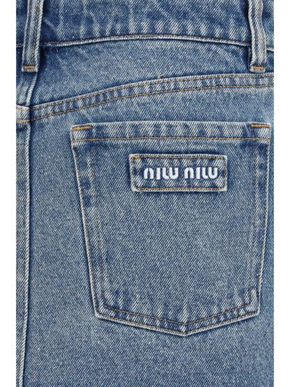 Miu Miu Frayed hem denim mini Skirt - Bleu