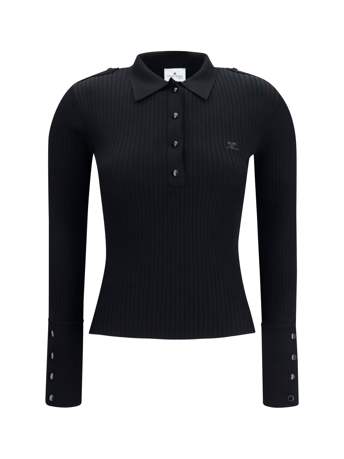 Courrèges Ribbed knit Polo Shirt - Black