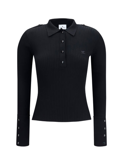 Courrèges Ribbed knit Polo Shirt - Black