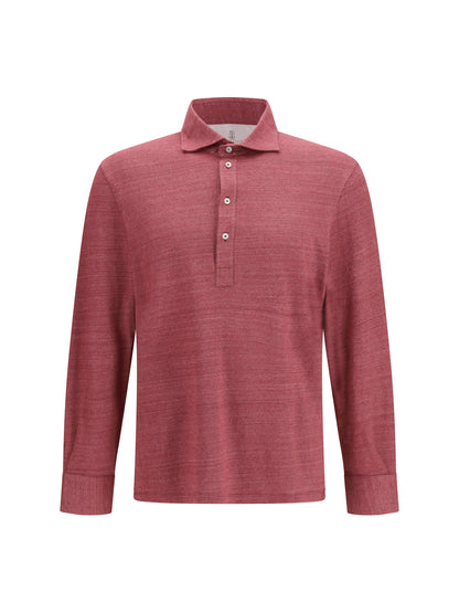 BRUNELLO CUCINELLI Long-sleeve Polo in mélange linen and cotton jersey