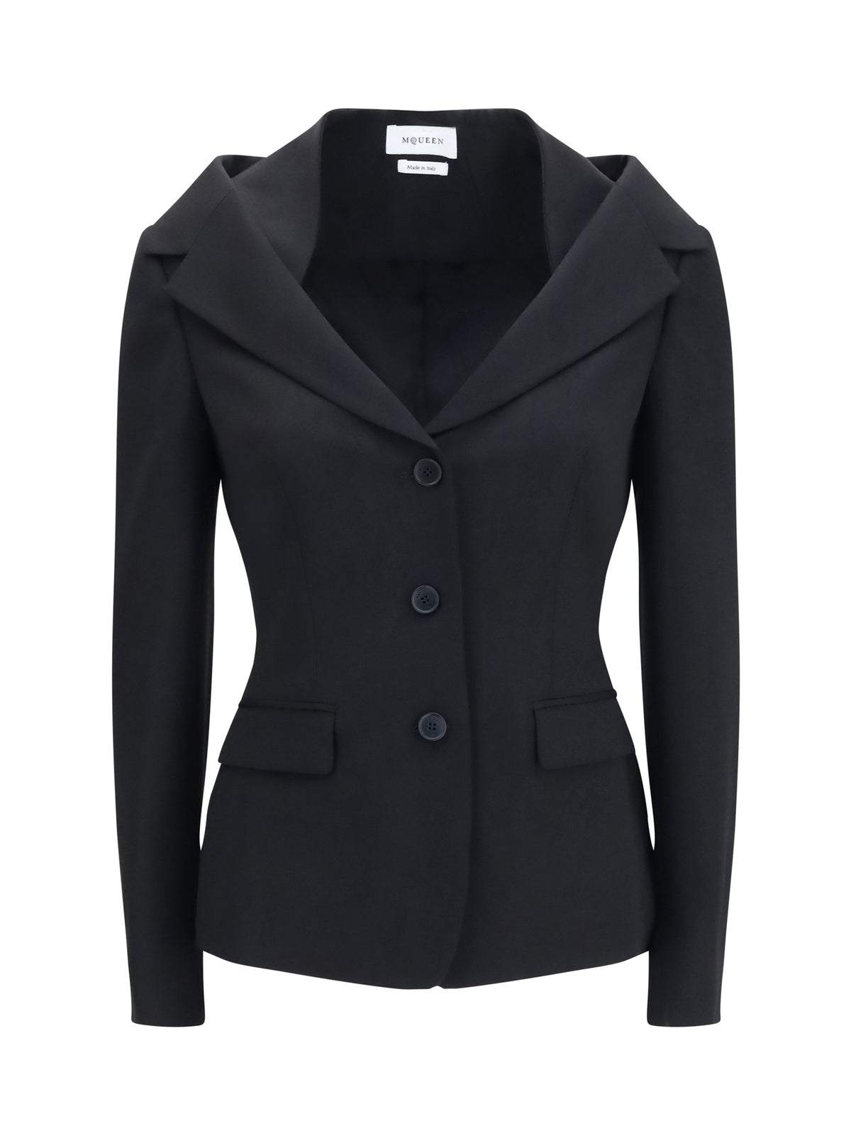 Alexander Mcqueen Structured off-shoulder Jacket with harness details - Black