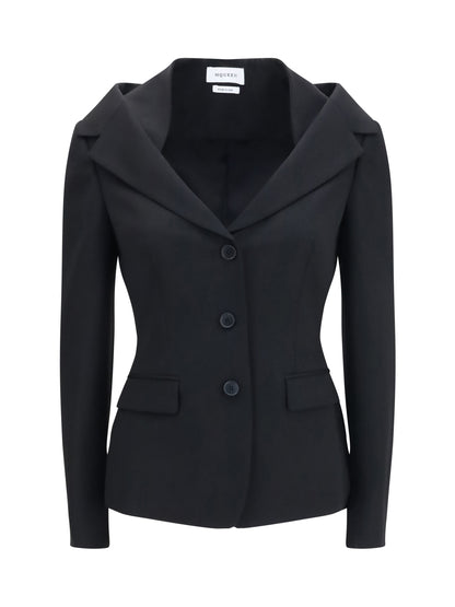 Alexander Mcqueen Structured off-shoulder Jacket with harness details - Black