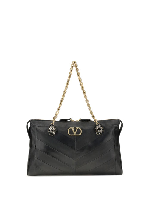 Valentino Medium Panthea Chevron Patchwork Shoulder Bag - Black