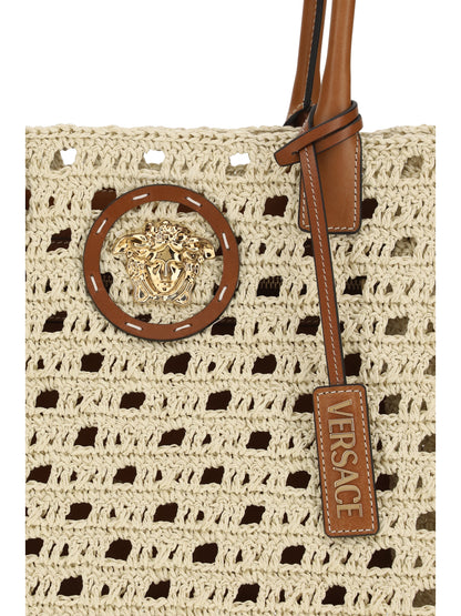 VERSACE TOTE FABRIC CALF LETAHER