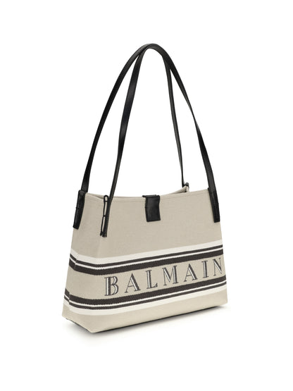 Balmain Canvas Shoulder Bag - Naturel/Noir/ Blanc Optique