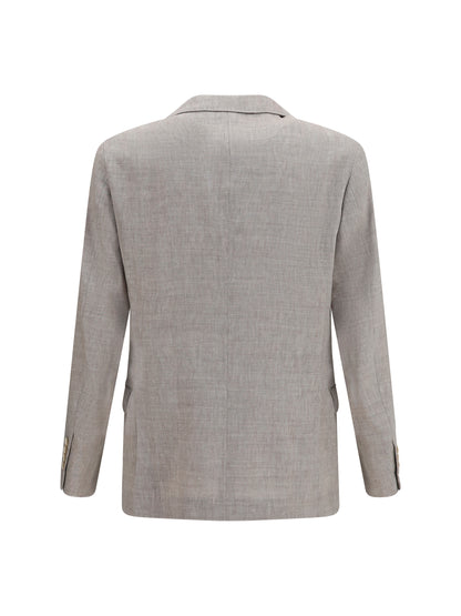 Brunello Cucinelli Deconstructed linen and wool chevron Jacket - Brown Light