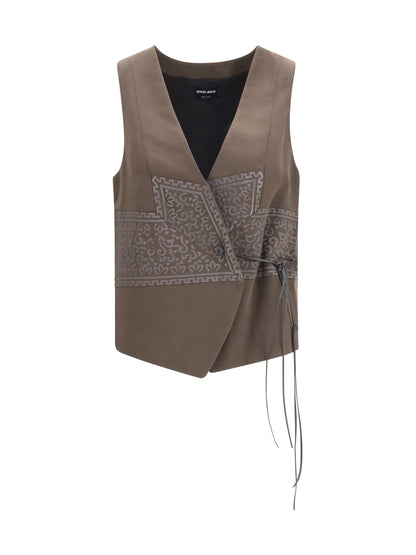 Giorgio Armani Vest in washed silk and virgin wool with jacquard pattern and ties - Mud