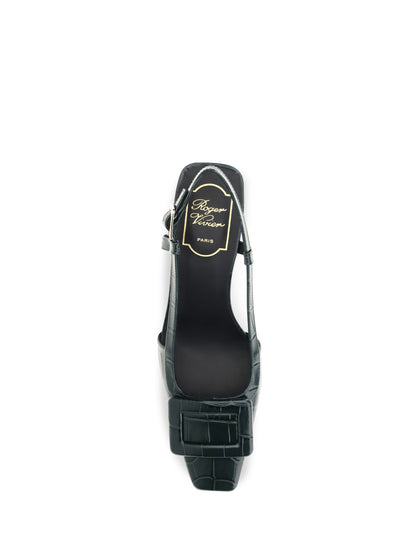 Roger Vivier Belle Vivier croc-effect Slingback Pumps - Night Green