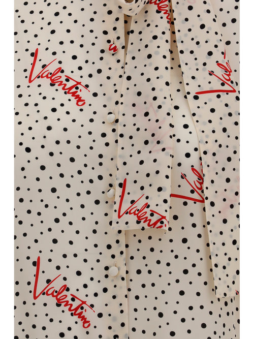 Valentino Crepe de chine bow-neck Shirt - Vaniglia/Black/Paris