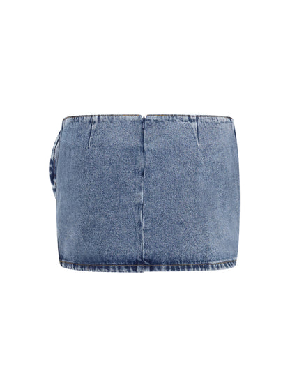 Magda Butrym Twisted floral denim Mini Skirt - Dark Blue