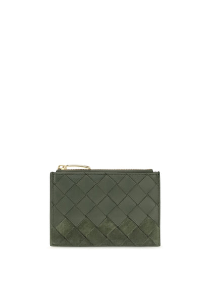 Bottega Veneta Intrecciato zip Cardholder - Green Tweed-Gold