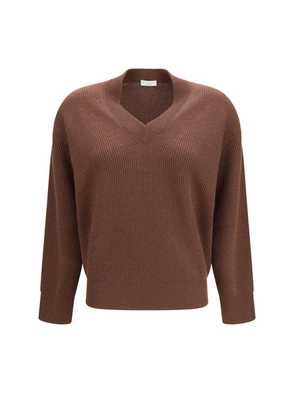 Brunello Cucinelli V-neck Sweater - Cioccolato+Tabacco Dark