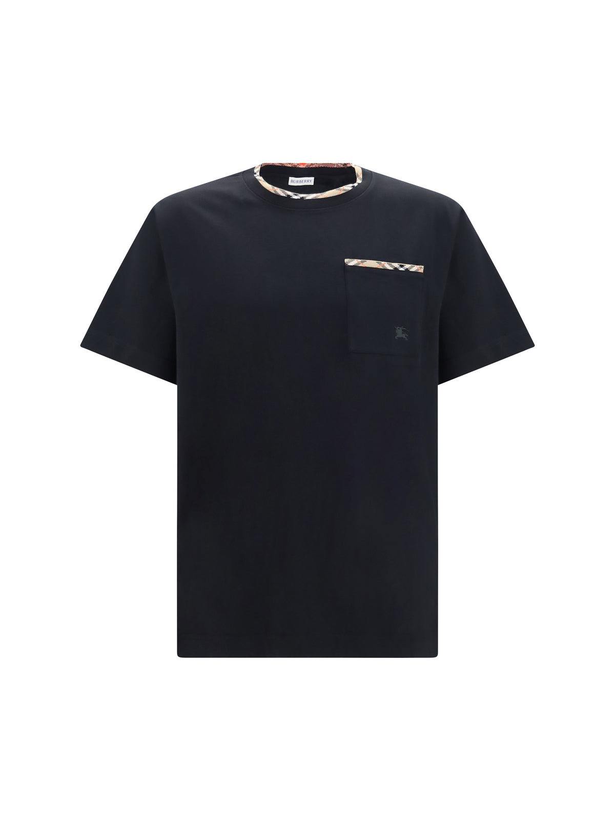 Burberry Cotton T-shirt with Check Trims - Black