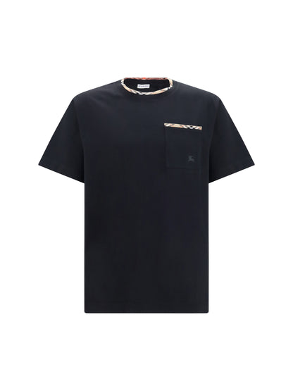 Burberry Cotton T-shirt with Check Trims - Black
