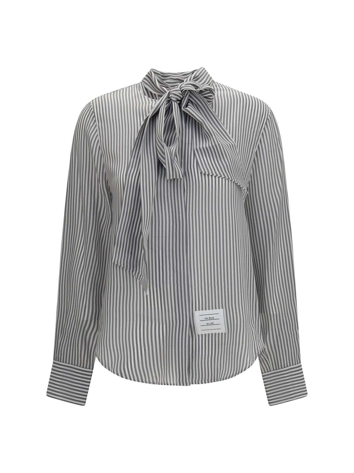 Thom Browne Striped silk Shirt with removable collar - Med Grey