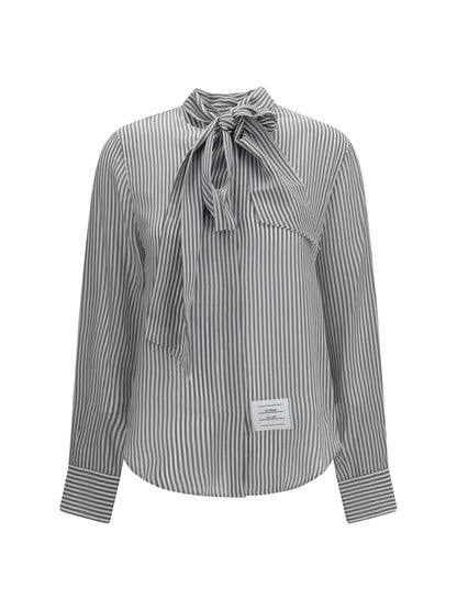 Thom Browne Striped silk Shirt with removable collar - Med Grey