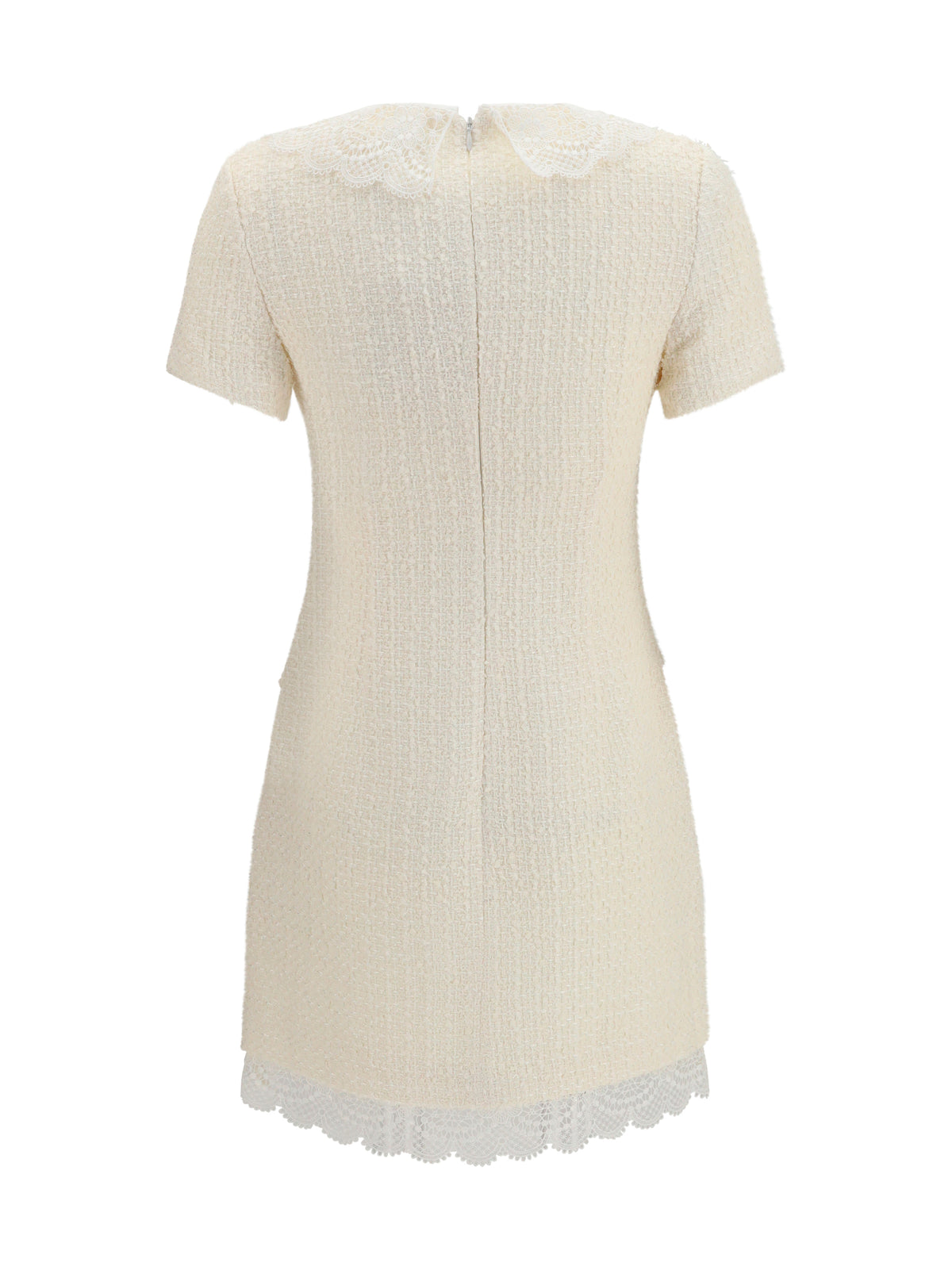 Self-Portrait Tailored mini Dress with bouclé lace inserts - Cream