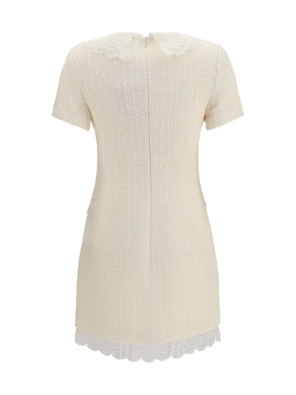 Self-Portrait Tailored mini Dress with bouclé lace inserts - Cream