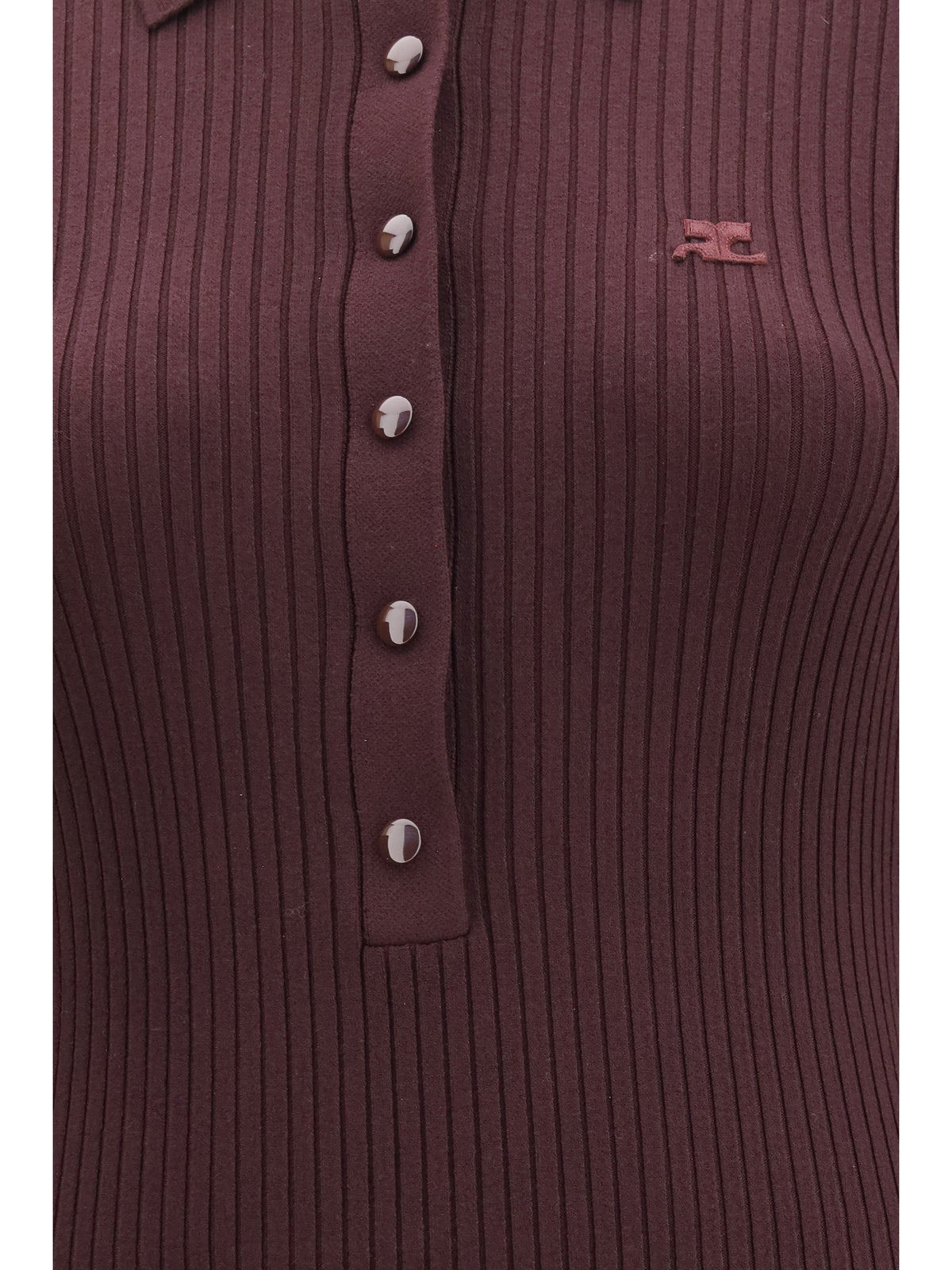 Courrèges Rib knit polo long Dress - Burgundy