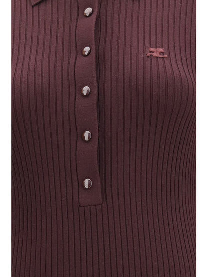 Courrèges Rib knit polo long Dress - Burgundy