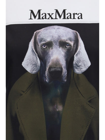 Max Mara Calca graphic print T-shirt - Fondo White Wegman Cappotto Khaki Dark