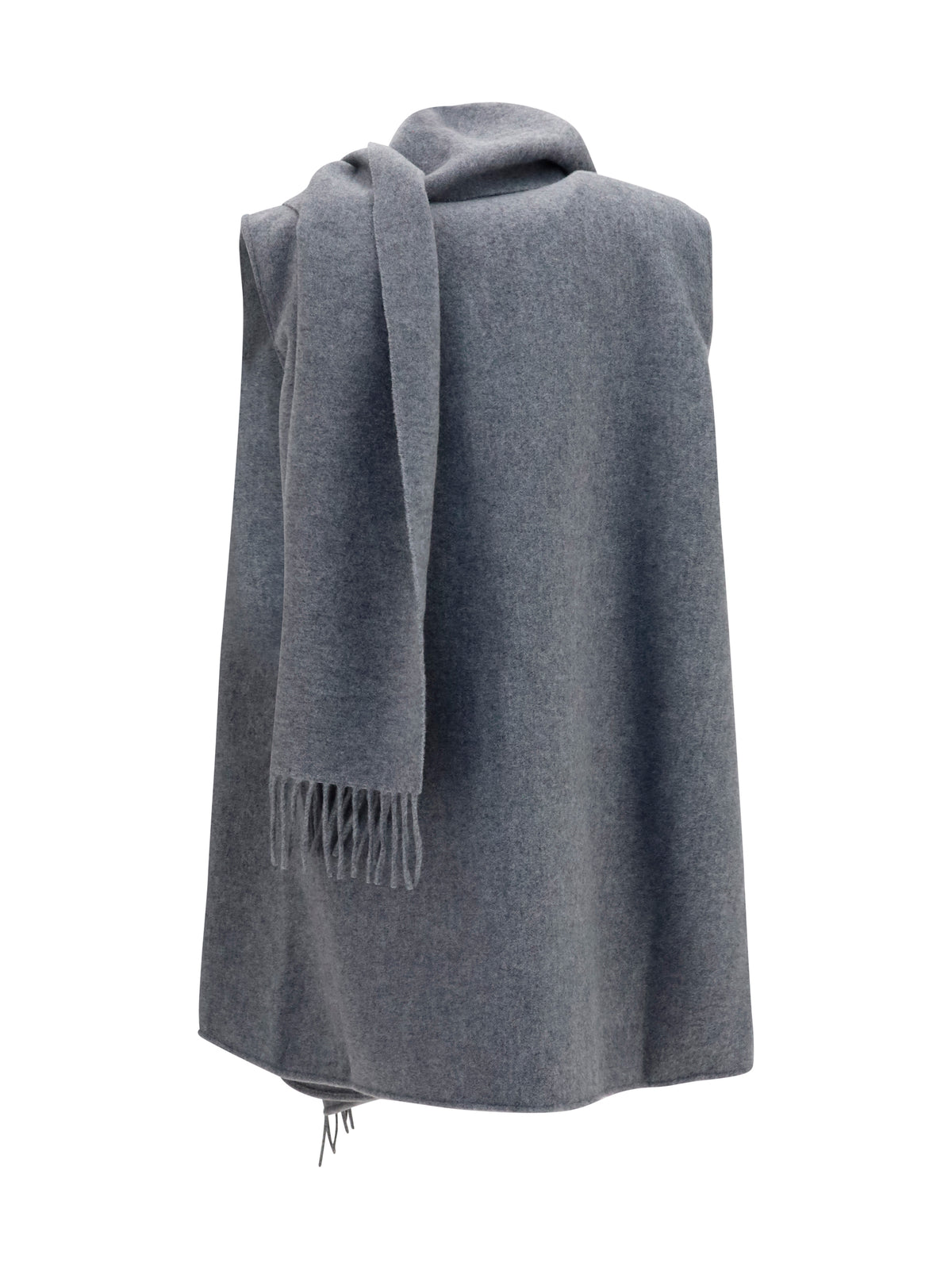 Fabiana Filippi High-neck wool Cape with concealed closure and fringes - Granito