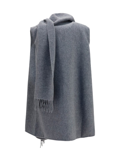 Fabiana Filippi High-neck wool Cape with concealed closure and fringes - Granito