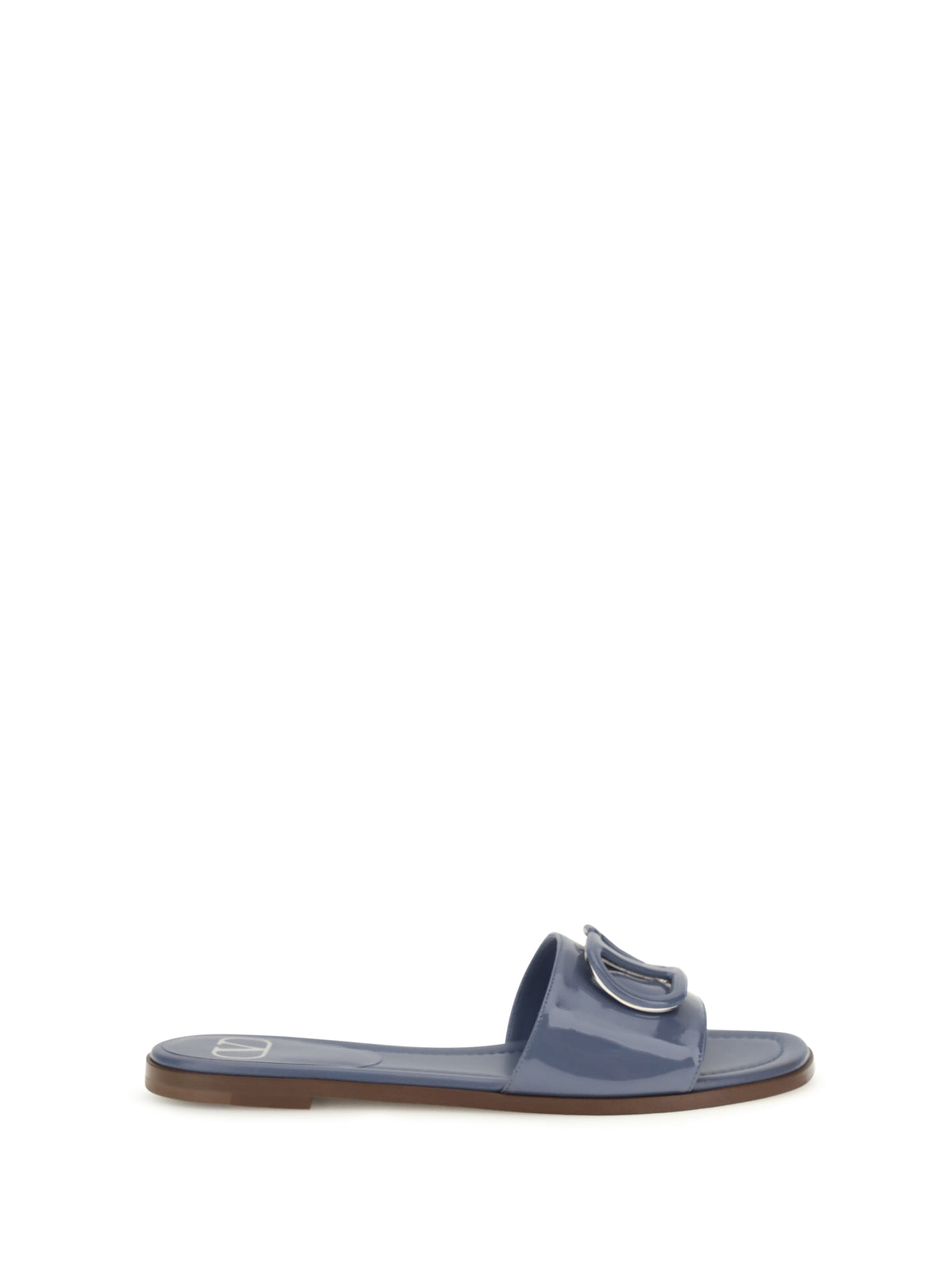 Valentino Garavani VLogo patent leather Slide Sandals - Blue Polvere