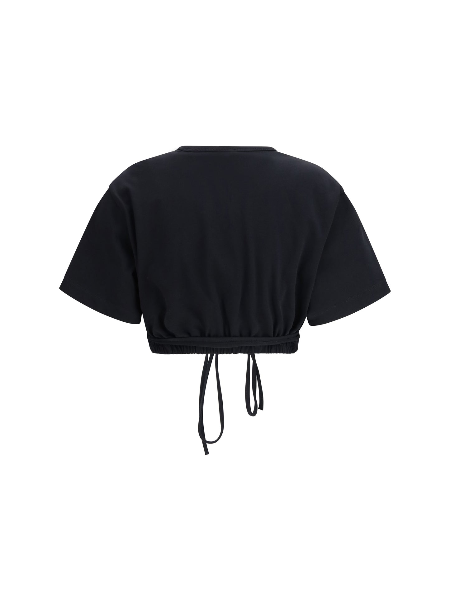 PINKO Cropped T-Shirt in pure cotton with lace-up detail and western accents