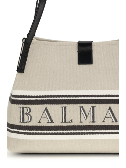 Balmain Canvas Shoulder Bag - Naturel/Noir/ Blanc Optique